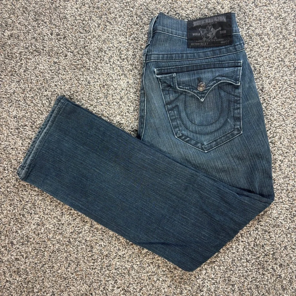 True Religion Ricky Men's 34 Jeans Straight Leg Dark Wash Made in USA MAC859EL